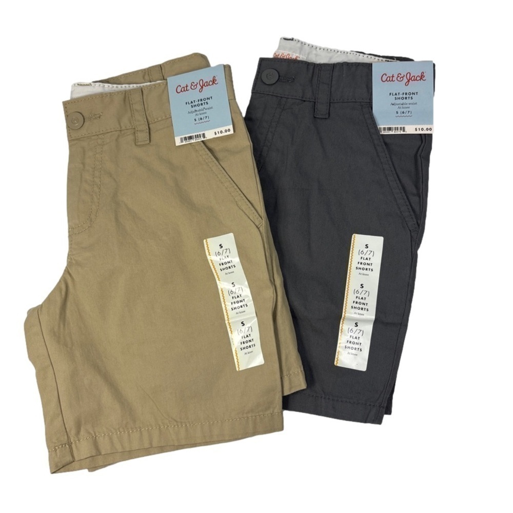 Two pairs of dress/school/ uniform shorts gray, and khaki size 6/7